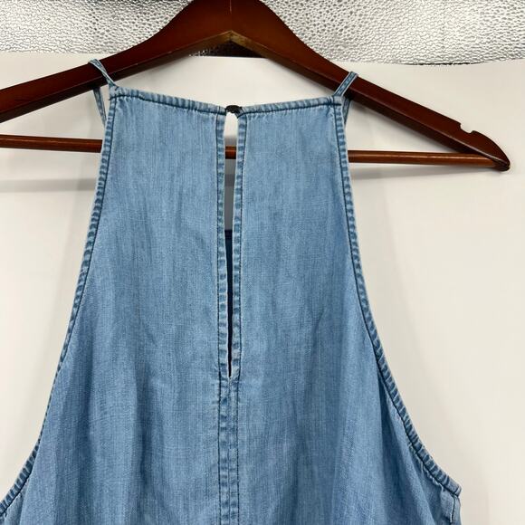 American eagle chambray blue high neck shift dress front pockets size large - Picture 4 of 10